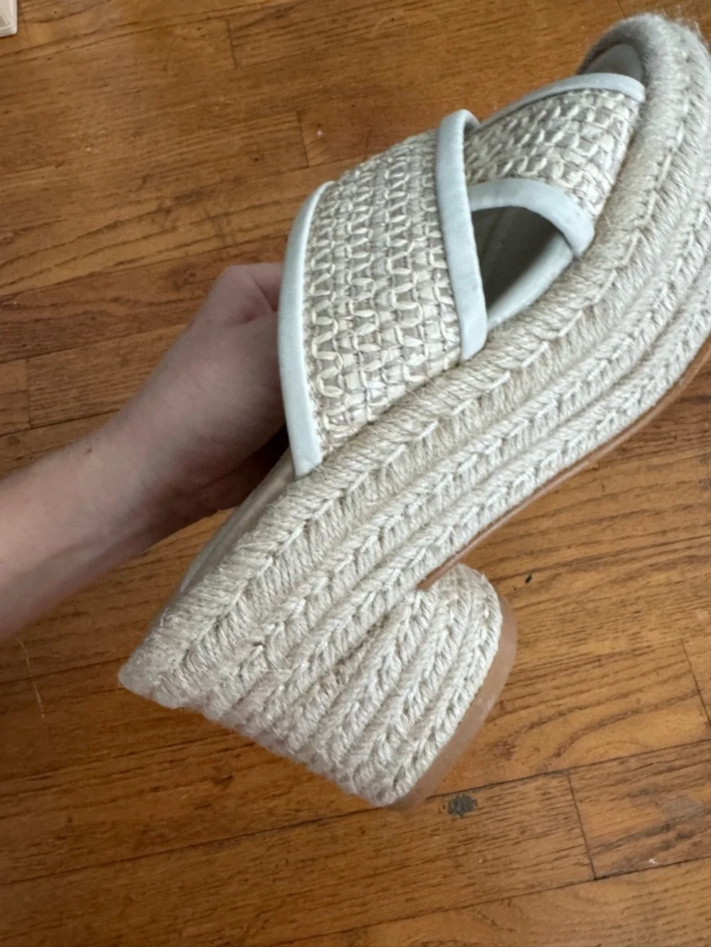 Dolce Vita Eldora Criss Cross Rafia Espadrille Platform Cream Sandals 5.5